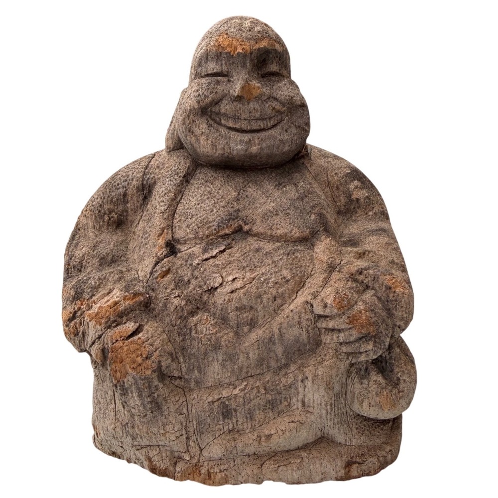 Handmade Driftwood Laughing Buddha Hand Carved‎ BC Folk Art Zen Rustic Small